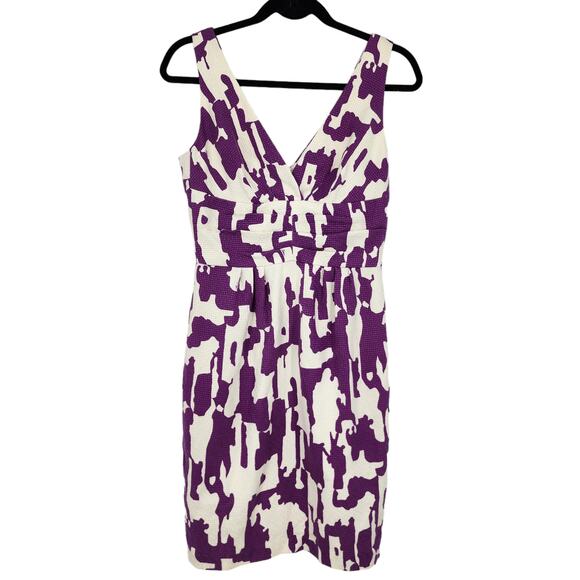 Trina Turk Short V-Neck Sleeveless Fitted Waist Purple & White Dress Size 4 - Picture 1 of 4